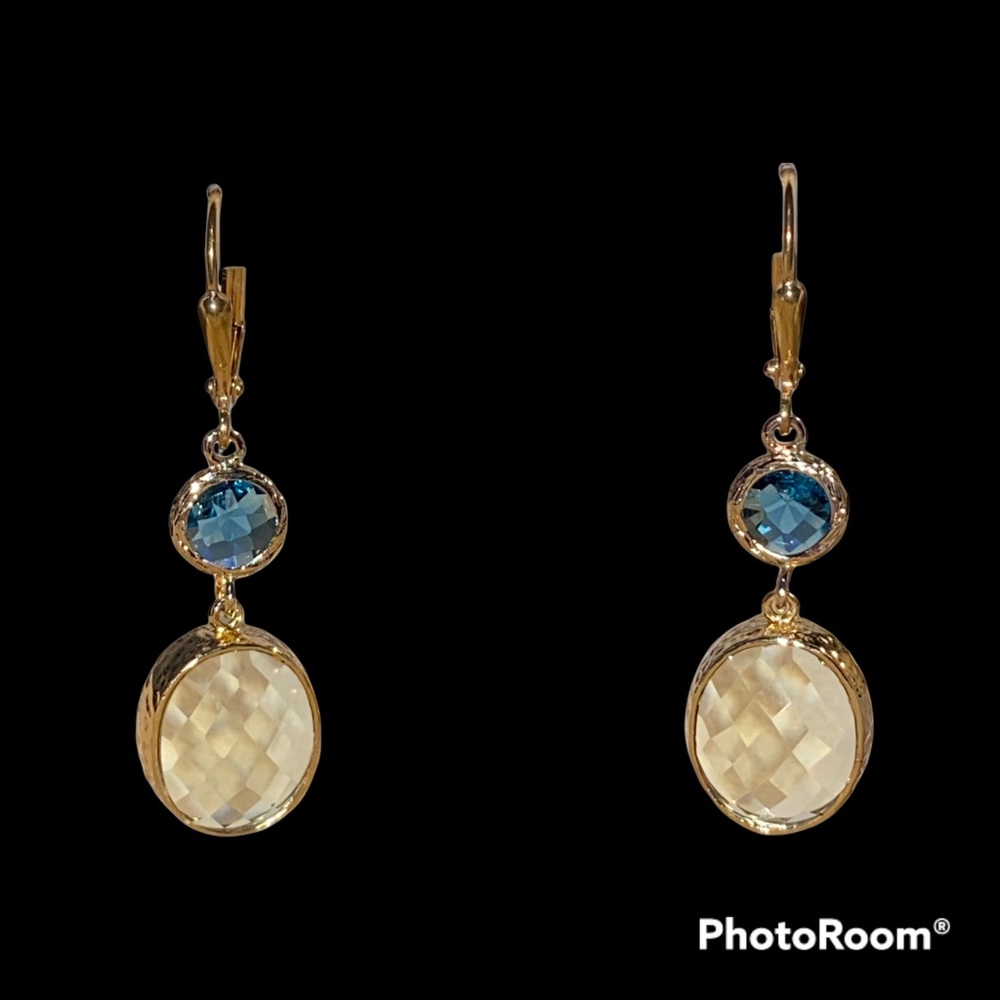 Beautiful Gold Toned Dangle Multi Colored Stone Earrings